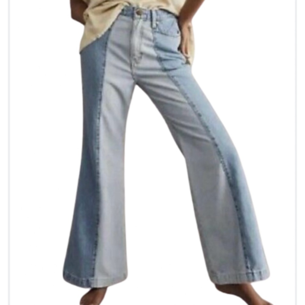 Wrangler Jeans Wanderer 622 High Rise Flare Wide Leg Baggy Two Tone Sz 32